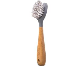 Full Circle Tenacious C Brosse à Vaisselle avec Manche en Bambou et Grattoir - Tête de Brosse Large et Poils en Nylon pour la Fonte, casseroles, éviers, Pierre Naturelle - 6,5 x 6 x 23,50 cm, Gris