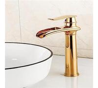 Full Copper Black Ancient Waterfall Faucet Hot and Cold Table Upper Stage Lower Basin Vintage Faucet Nordic Style Basin, Gold High with Hot and Cold Pipes