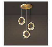 Full Copper Stair Chandelier Crystal Villa Duplex Building Creative Spiral Staircase Light Ring Long Pendant Light Loft Lamp Modern LED Chandelier (3head30cm Threecolors)