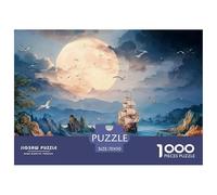 Full Moon Night A Pirate Ship in The Ocean 1000 Pièces Carton Premium Coffret De Puzzles Kitten Stimulant Et Éducatif Jeu Créatif Puzzles pour Adultes Et Enfants 70x50cm/1000pcs