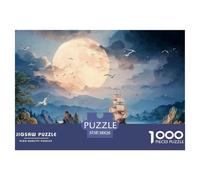 Full Moon Night A Pirate Ship in The Ocean 1000 Pièces Carton Premium Coffret De Puzzles Kitten Stimulant Et Éducatif Jeu Créatif Puzzles As Birthday Gifts 38x26cm/1000pcs