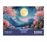Full Moon Shines in The Night 1000 Pcs Carton Extra-épais Lot de Puzzles Full Moon Landscape Stimulant Et Éducatif Jeu Créatif Puzzles pour Adultes Et Enfants 52x38cm/1000pcs