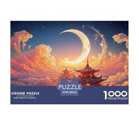 Full Moon with Crescent in The Sky 1000 Piece Découpe Précise Puzzle Cloud Wave Temple Amusant Jigsaw Jouet Éducatif pour Amis 38x26cm/1000pcs