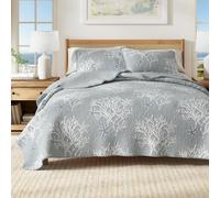 Full / Queen Coastal Quilt Bedding Set, Summer Coastal Quilt with Shams, Beach 3-Piece Reversible All Season Bedspread Quilt Set. Lightweight Nautical Quilted Coverlet. Fenwick Collection, Pearl Blue