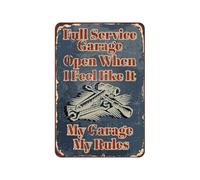 Full Service - Affiche vintage en étain avec inscription « Garage Open When I Feel Like It My Garage My Rules » pour salle de bain, maison, jardin, magasin, café, 20,3 x 30,5 cm, style rétro pour