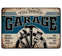 Full Service - Plaque en métal pour garage - Inscription « My Garage My Rule » - Cadeau pour mécanicien - Décoration murale amusante - 20,3 x 30,5 cm - Décoration murale pour cafés, bars, pubs et