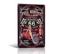 Full Service Route 66 Pin-up Girl with Smile, plaque en métal, affiche vintage, décoration murale de garage