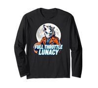 Full Throttle Lunacy Howling Biker Wolf Graphic Manche Longue