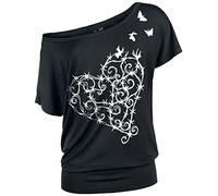 Full Volume by EMP Femme T-Shirt Noir avec cœur en Fil barbelé 3XL