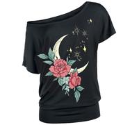 Full Volume by EMP Femme T-Shirt Noir avec Grand imprimé Lune et Roses, Paillettes Cousues M