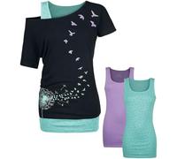 Full Volume by EMP Femme T-Shirt Noir en Double épaisseur avec Deux Hauts de Manches