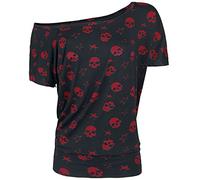 Full Volume by EMP Femme T-Shirt Noir-Rouge avec Impression tête de Mort M