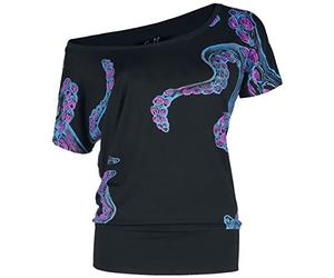 Full Volume by EMP Femme Top Noir avec Squelette coloré L