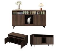 Fullarrive Armoire à litière pour chat - 120 x 50 x 66 cm - Cachée avec tapis anti-sable - 2 portes - Buffet - Armoire de rangement pour animaux de compagnie - Meuble de salon - Maison pour chat