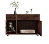 Fullarrive Armoire à litière pour chat avec plaque de récupération du sable - 100 x 45 x 66 cm - Maison de chat cachée - Avec tiroirs - Buffet - Isolation des odeurs - MDF - Pour salon - Noyer