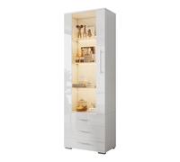 fullarrive Vitrine Blanche LED 180 cm Meuble Rangement 3 tiroirs Design | Façade brillante, porte acrylique, verre trempé, 3 tiroirs : expo & rangement anti-poussière.