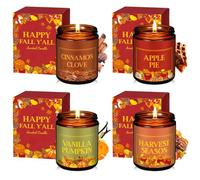 Fullhawl Happy Fall Y'all Gifts Lot de 4 bougies parfumées en cire de soja avec coffret cadeau, 4 parfums de récolte pour festival, Thanksgiving, fête