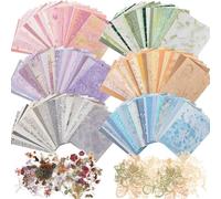 Fullhawl Lot de 186 feuilles de papier texturé et tissu en maille assorties pour scrapbooking, journal, scrapbooking, 20 feuilles d'autocollants floraux, 10 feuilles de papier papillon pour