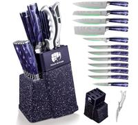 FULLHI 14tlg. Block Messerset, Kochmesser Steakmesser Set mit Block und Schärfer, Küchenmesser Set, Mehrfarbiger Griff, Geschenke für Männer Frauen (Résine violette)