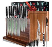 FULLHI Coffret cadeau de 13 couteaux avec bloc à couteaux magnétique, planche à découper, ciseaux de cuisine, fourchette et aiguiseur pour des couteaux de cuisine à offrir (Résine noire)