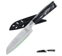 FULLHI Couteau santoku, couteau japonais multicolore de 5 pouces avec étui, couteau de cuisine en acier inoxydable avec garde (Résine noire)