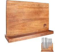 FULLHI Double face grand bloc de couteaux magnétique en bois d'acacia Porte-couteau Set Stand avec Stronge bandes magnétiques Couteaux de cuisine de stockage Rack Organisateur d'outils (30 * 24.8CM)