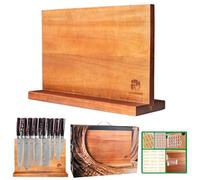 FULLHI Double face grand bloc de couteaux magnétique en bois d'acacia Porte-couteau Set Stand avec Stronge bandes magnétiques Couteaux de cuisine de stockage Rack Organisateur d'outils (30 * 24.8CM)