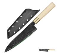FULLHI japonais Acier Damas noir avec fourreau, manche en bois Gyutou sashimi Couteau de cuisine avec boîte pour homme femme cadeau (Couteau de chef)