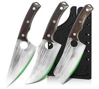 FULLHI Set de 6 couteaux à os forgés à la main chef avec fourreau, couteau à viande en acier à haute teneur en carbone pour barbecue de camping de cuisine