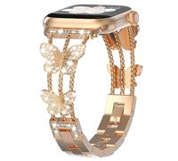 Fullife Bracelet de rechange compatible avec Apple Watch 42 mm, 44 mm, 45 mm iWatch SE Series 9/8/7/6/5/4/3/2/1 pour femme - Bracelet de rechange tendance à maillons en acier inoxydable avec papillon