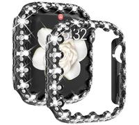 Fullife Coque brillante compatible avec Apple Watch 44 mm séries 6/5/4/SE (2024-2020) sans protecteur d'écran pour femme, coque de protection globale diamant pour iWatch 44 mm, noir