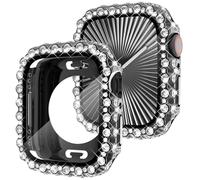 Fullife Coque étanche 2 en 1 compatible avec Apple Watch de 41 mm séries 9, 8, 7 pour femme, protection d'écran en dentelle diamant pour iWatch de 41 mm, noir