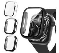 Fullife Lot de 3 protecteurs d'écran de 46 mm compatibles avec Apple Watch Series 10 avec verre trempé 9H, coque de protection globale antichoc pour iWatch 46 mm (noir/gris/transparent)