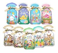 FullJoyHut Pack 45 Sacs Cadeaux de Pâques, Sachet Bonbons de Lapin Oeufs et Printemps Sacs Cadeaux à Cordon de Serrage Sacs Plastiques Pochettes à Sucrerie Biscuits Friandises pour Fêtes Pâques