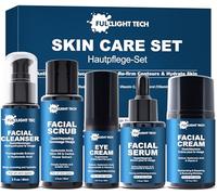 FULLLIGHT TECH Coffret de Soins Homme Anti-Âge, Nettoyant, Gommage, Sérum Rétinol, Crème Visage, Crème Yeux, Idée Cadeau Homme, Cadeau Papa
