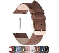 Fullmosa 20mm Bracelet de Montre en Cuir véritable,Cross Bracelet Compatible avec Samsung Galaxy Watch 7 44mm/FE /6 44mm/6 Classic 43mm 47mm Homme Femme,20mm Brun+Boucle en Or Rose