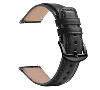 Fullmosa 21mm Bracelet en Cuir Véritable pour Montre Connectée | Bracelet de Remplacement Universel pour Homme et Femme, Noir+Boucle Noire