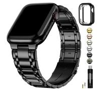 Fullmosa Bracelet Compatible avec Apple Watch 40mm 41mm 38mm Bracelet de remplacement en acier inoxy pour Femme Homme avec étui protection en TPU pour iWatch SE 3/2/1 Série 9/8/7/6/5/4/3/2/1,Noir