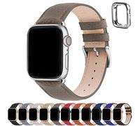 Fullmosa Bracelet Compatible avec Apple Watch 40mm 41mm 38mm Femmes Hommes,Ceinture de Remplacement en Cuir Véritable pour iWatch SE SE2 Series 9/8/7/6/5/4/3/2/1 Gris Eléphant+Argent Fermoir