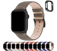 Fullmosa Bracelet Compatible avec Apple Watch 41mm 40mm 38mm Femmes Hommes,Ceinture de Remplacement en Cuir Véritable pour iWatch SE SE2 Series 9/8/7/6/5/4/3/2/1 Gris Eléphant+gris Fumé Fermoir