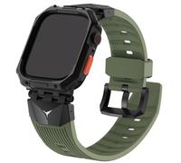 Fullmosa Bracelet Compatible avec Apple Watch 44mm/45mm robuste en silicone avec protecteurs d'écran pour homme, pour Apple Watch SE3/2/1 Series 9/8/7/6/5/4 44mm/45mm,Vert+Noir