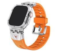 Fullmosa Bracelet Compatible avec Apple Watch 49mm robuste en silicone avec protecteurs d'écran pour homme, pour Apple Watch Ultra3/2/1 49mm,Orange+Argent