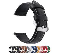 Fullmosa Bracelet de montre, Bracelet en cuir vintage de remplacement pour smartwatch et montre universelle avec fermoir en acier inoxydable pour hommes et femmes,Noir+boucle argentée,16MM