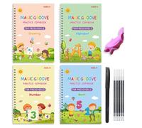 Fullofcarts Writing Books, Magic Groove Writing Practice Books, 4 Pack Reusable Handwriting Workbooks with Auto Disappearing Ink & Pen