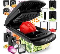 Fullstar Coupe Legumes Multifonction et Spiraliseur - Découpe en Cube - Hachoir Manuel pour Oignons Carottes Concombres Tomates Frites Pommes de Terre - Cuisine Accessoires (PRO 9-en-1, Noir)