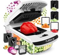 Fullstar Coupe Legumes Multifonction et Spiraliseur - Découpe en Cube - Hachoir Manuel pour Oignons Carottes Concombres Tomates Frites Pommes de Terre - Cuisine Accessoires (PRO 4-en-1, Blanc)