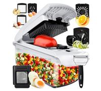 Fullstar Coupe Legumes Multifonction et Spiraliseur - Découpe en Cube - Hachoir Manuel pour Oignons Carottes Concombres Tomates Frites Pommes de Terre Fruits - Cuisine Accessoires (9-en-1 Blanc)