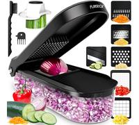 Fullstar Coupe Legumes Multifonctions et Mandoline - Trancheur ou Découpe Cube Oignons Carottes Concombres Frites Fruits - Rapeuse Legume et Fromage - Cuisine Accessoires (Compact 6-en-1 Noir)