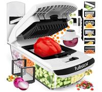 Fullstar Coupe Legumes Multifonctions et Mandoline - Trancheur ou Découpe Cube Oignons Carottes Concombres Frites Fruits - Rapeuse Legume et Fromage - Cuisine Accessoires (PRO 8-en-1 Blanc)