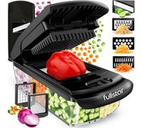Fullstar Coupe Légumes Multifonctions et Mandoline - Trancheur ou Découpe Cube Oignons Carottes Concombres Frites Fruits - Rapeuse Légume et Fromage - Cuisine Accessoires (PRO 6-en-1 Noir)